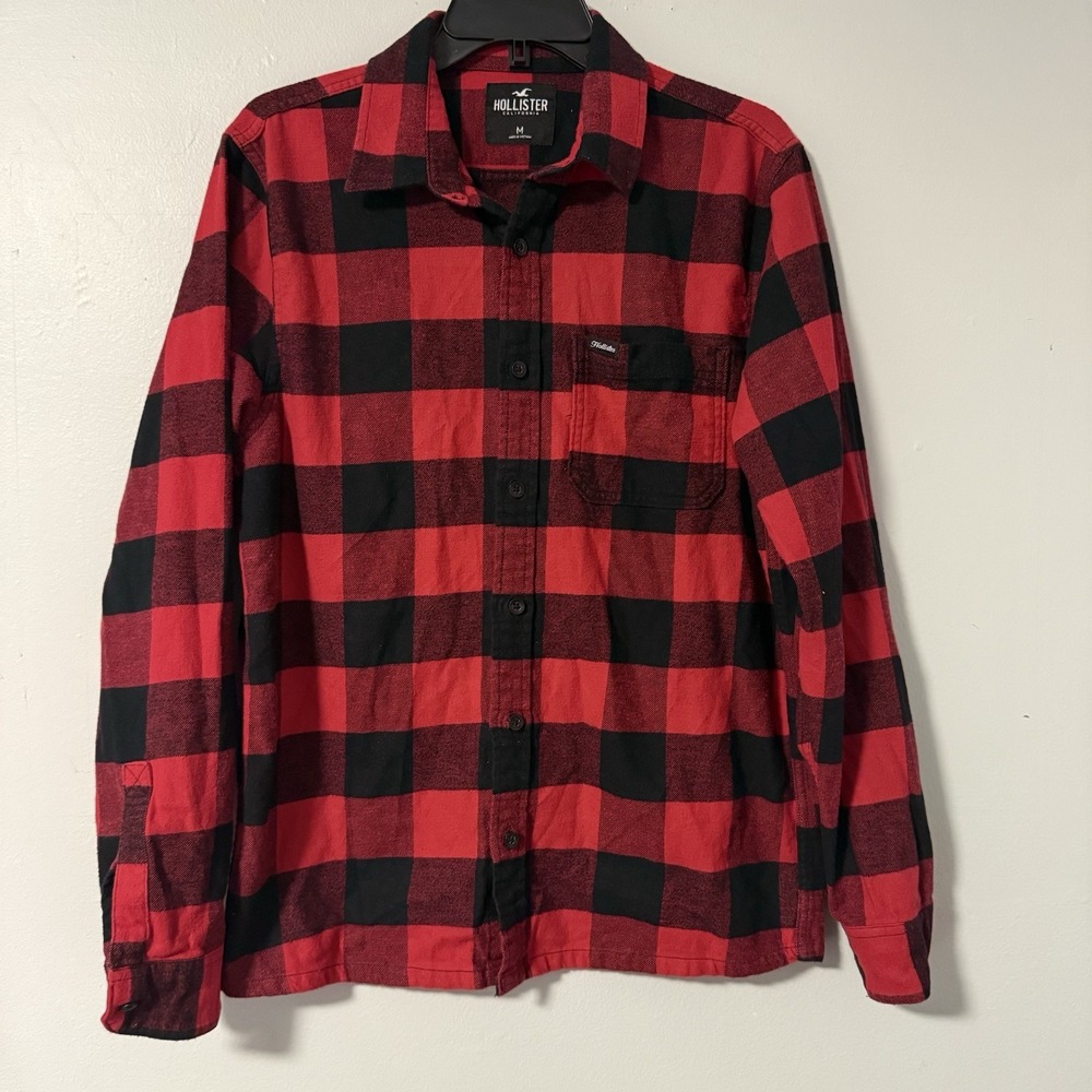 Hollister Buffalo Plaid Flannel Shirt Red Black Checkered Button Down Cotton M